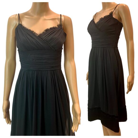 BLACKSilk Chiffon Cocktail DressEmpire WaistLaundry Shelli Segal XS